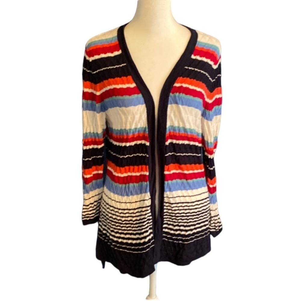 Talbots Striped Open-Front Cardigan in Navy, Red, White, Blue